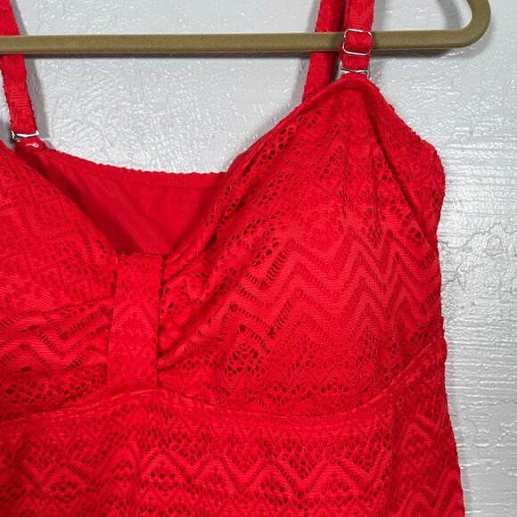 Catalina Women Plus Size 3X Red Crochet Tankini Swim Top Padded Beach Summer - Picture 4 of 11